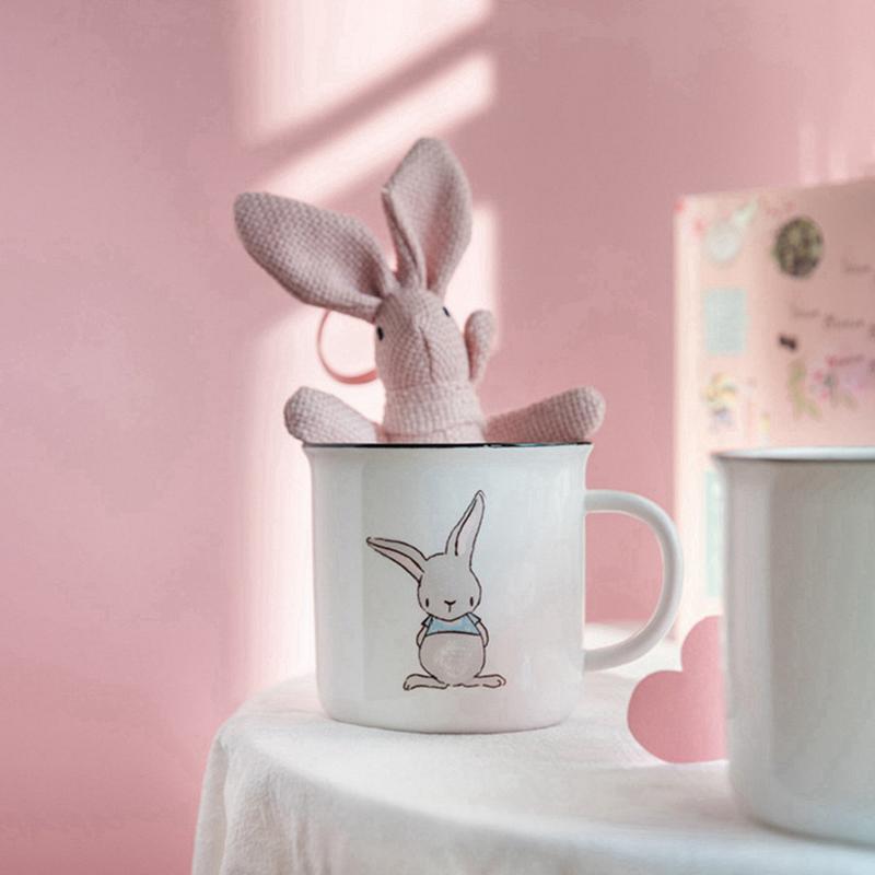380ml Ceramic Rabbit Mug Farmhouse Grey Bunny Mug Porcelain Water Milk Cup Breakfast Juice Cup Microwave Safe