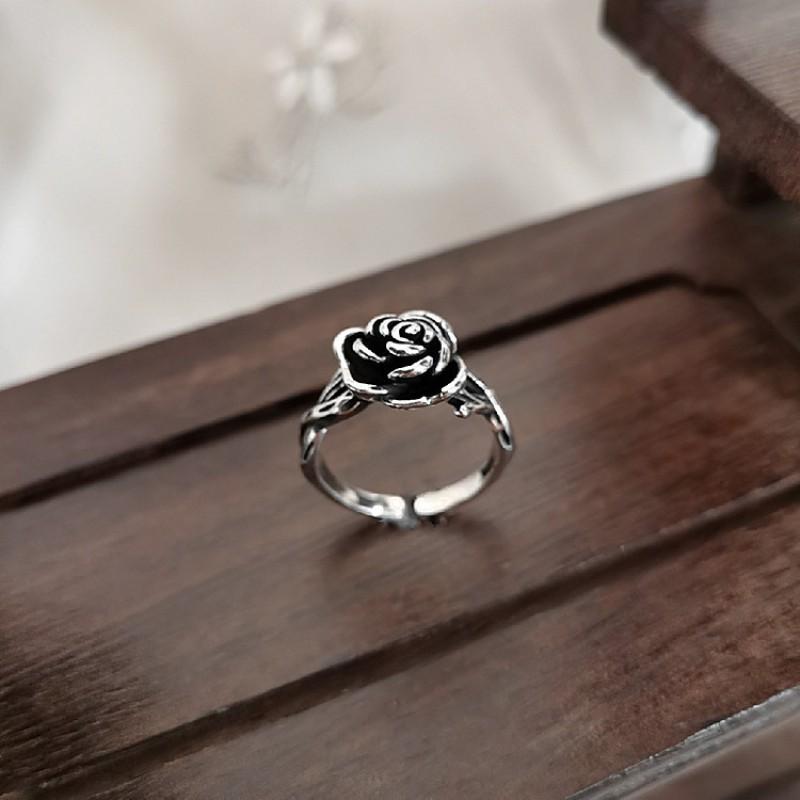 Adjustable Open Ring Women Men Vintage Rose Flower Design Minimalist Plated Finger