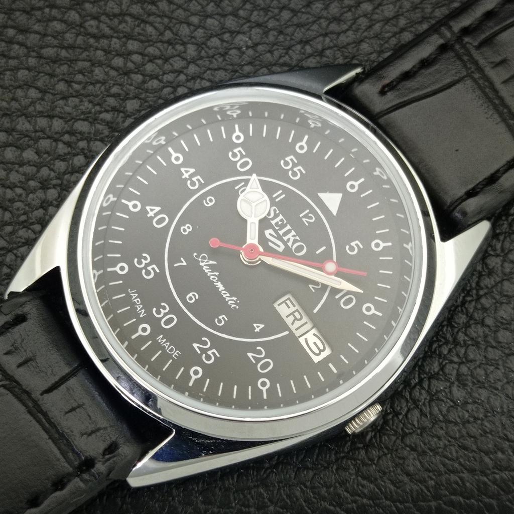 REFURBISHED SEIKO 5 AUTOMATIC 6309A VINTAGE JAPAN MENS BLACK WATCH A442263-1