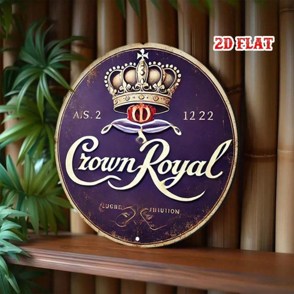 Vintage Royal Crown Whiskey Metal Sign Wall Art 7.87 Inch Round Home Bar Decor