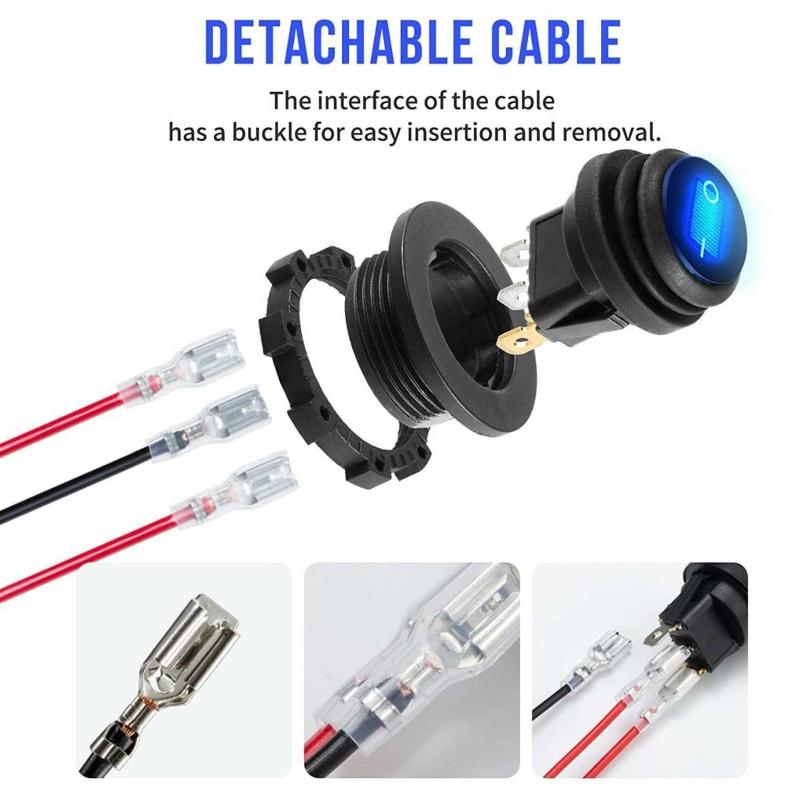 Interruptor LED de Palanca Redondo 12V 20A Coche Camión Balancín Encendido-Apagado Interruptor de Palanca Impermeable 3 Pines 2 Posiciones