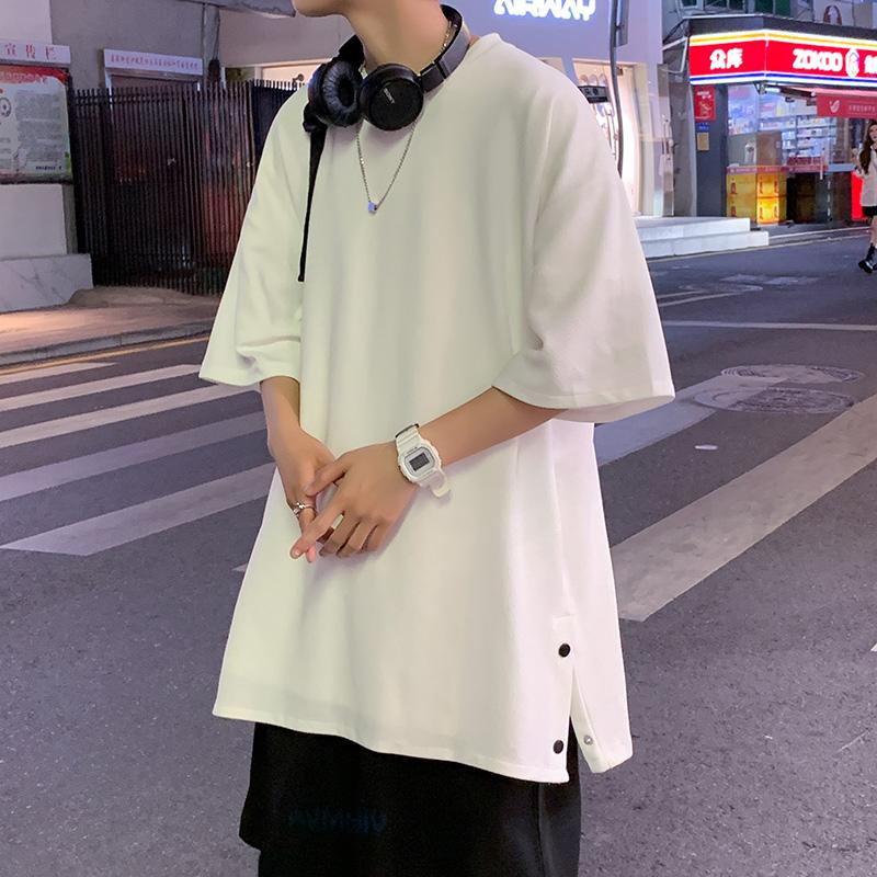 Summer Men's Side Slit T-shirt Solid Color T-shirt Men Causal O-neck Basic Tshirt Male Oversized Tops