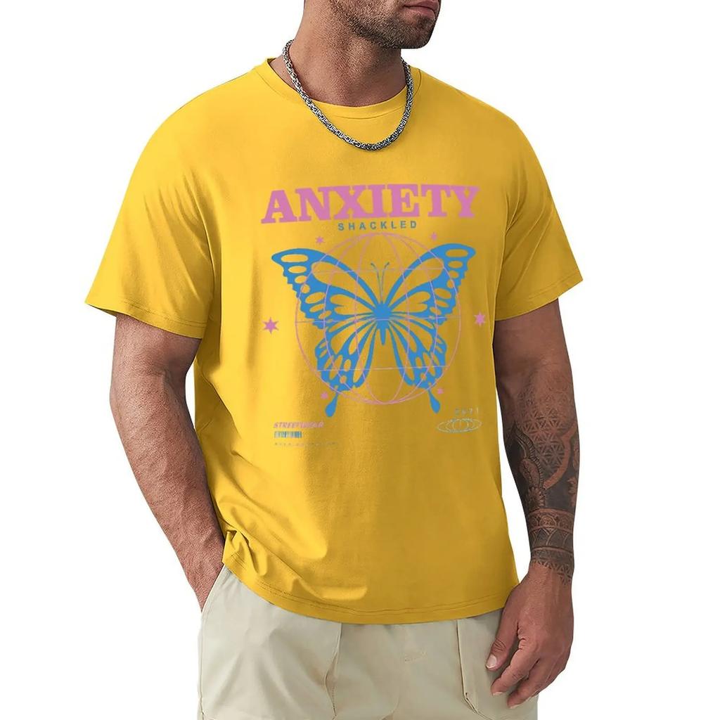 Angst, Schmetterlings-Design T-Shirt Harajuku Kurzarm T-Shirt 100% Baumwolle Grafik T-Shirt Oberteile