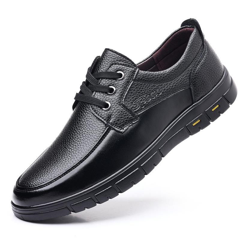 Casual men's shoes 2025 spring new trendy simple work shoes lace-up middle-aged dad formal casual business leather shoes