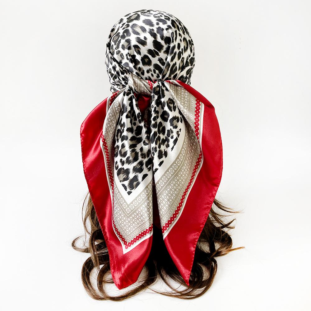 Artificial Silk Scarf 90cm Women's New Arrival Headscarf Satin Square Scarf Leopard Print Shawl