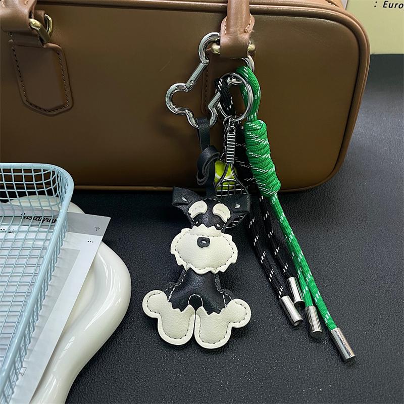 Lovely PU Leather Schnauzer Keychain Dog Cute Puppy PU Leather Hanger Animal Cartoon Bag Pendant Women