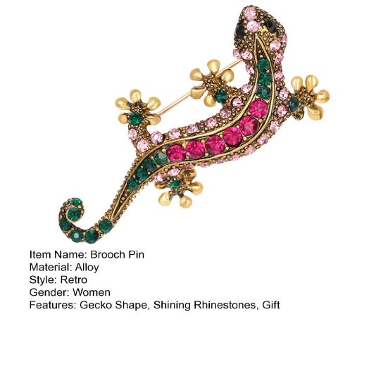 Yousheng Retro Lizard Gecko Shape Brooch Shining Rhinestones Inlaid Pin Faux Silk Shawl Buckle Dress Badge Outfit Accessories