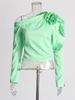 Elegant French Waist-Cinched Floral One-Shoulder Long-Sleeve Top for Spring 2026