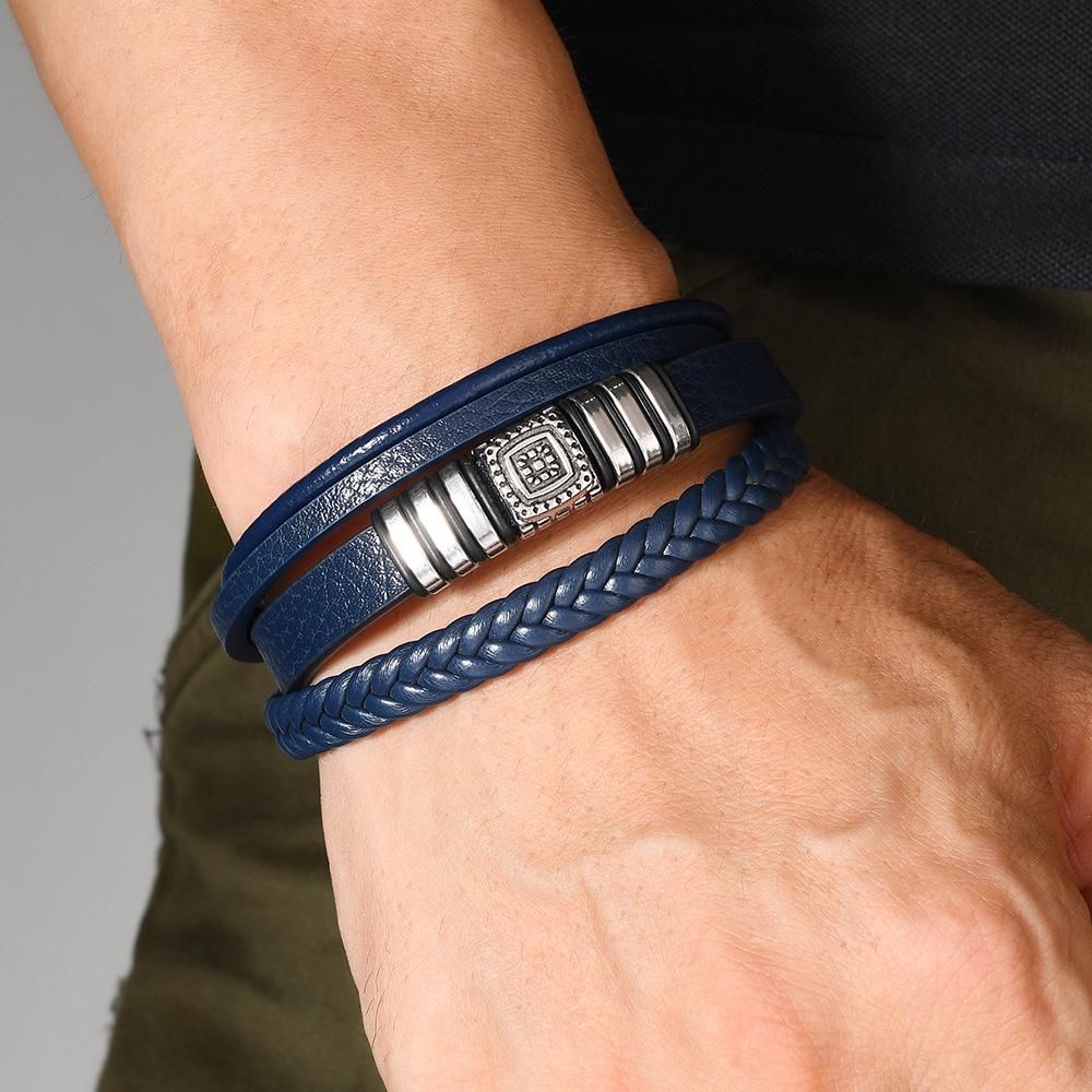 European-American Retro Style Zinc Alloy Multi-Layer Men's Leather Bracelet