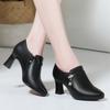 Autumn Comfortable Fashion Deep Mouth Soft Leather Shoes Women's Platform Pumps Office Fall Med Block Heels Shoes