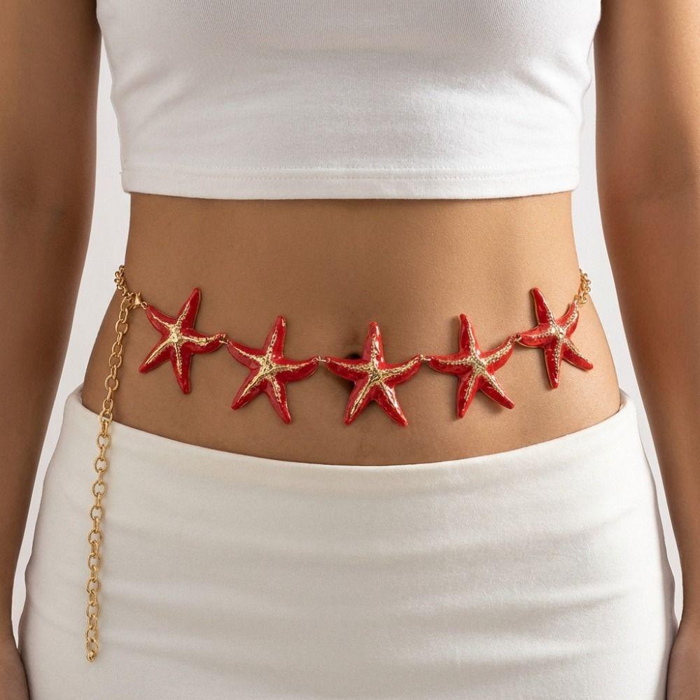 Gold Color Sea Star Waist Chain Minimalist Beads Belly Chain Bohemian Body Chain  Dress Decoration