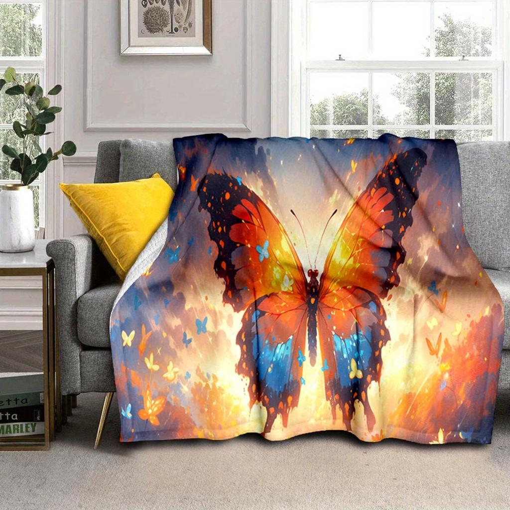 1pc Beautiful Butterfly Printed Blanket,Soft And Comfortable Blanket, Travel Sofa Bed, Office Home Decor, Birthday Gift Blanket, Boys, Girls