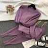 Women Zipper Knitted Cardigans Sweaters + Pants + Chain Vests Three-Piece Set Lady Jumpers Trousers Costumes Outfit Suit