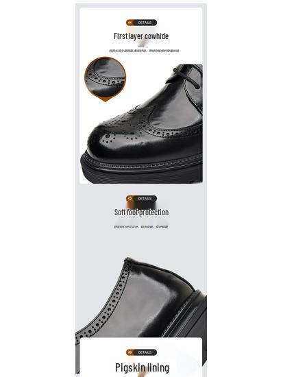 Men's Genuine Leather Brogue Shoes - Formal, Trendy High-end British Style with Thick Soles