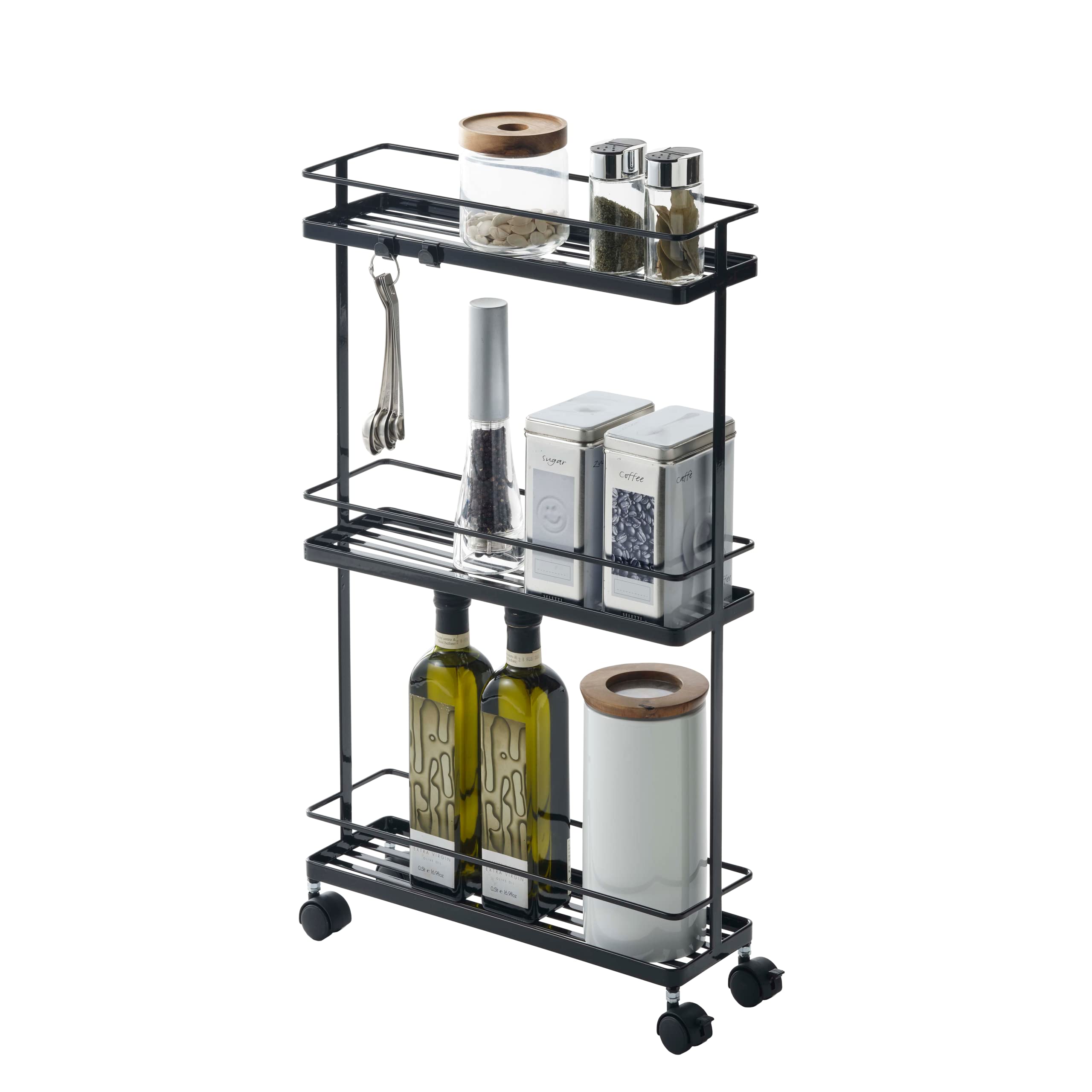 Yamazaki Jitsugyo Slim Kitchen Wagon Black W38XD12XH66cm Tower только ролики и крючки установлены 7152 Приблизительно. [Полный клиент продукта] чёрный