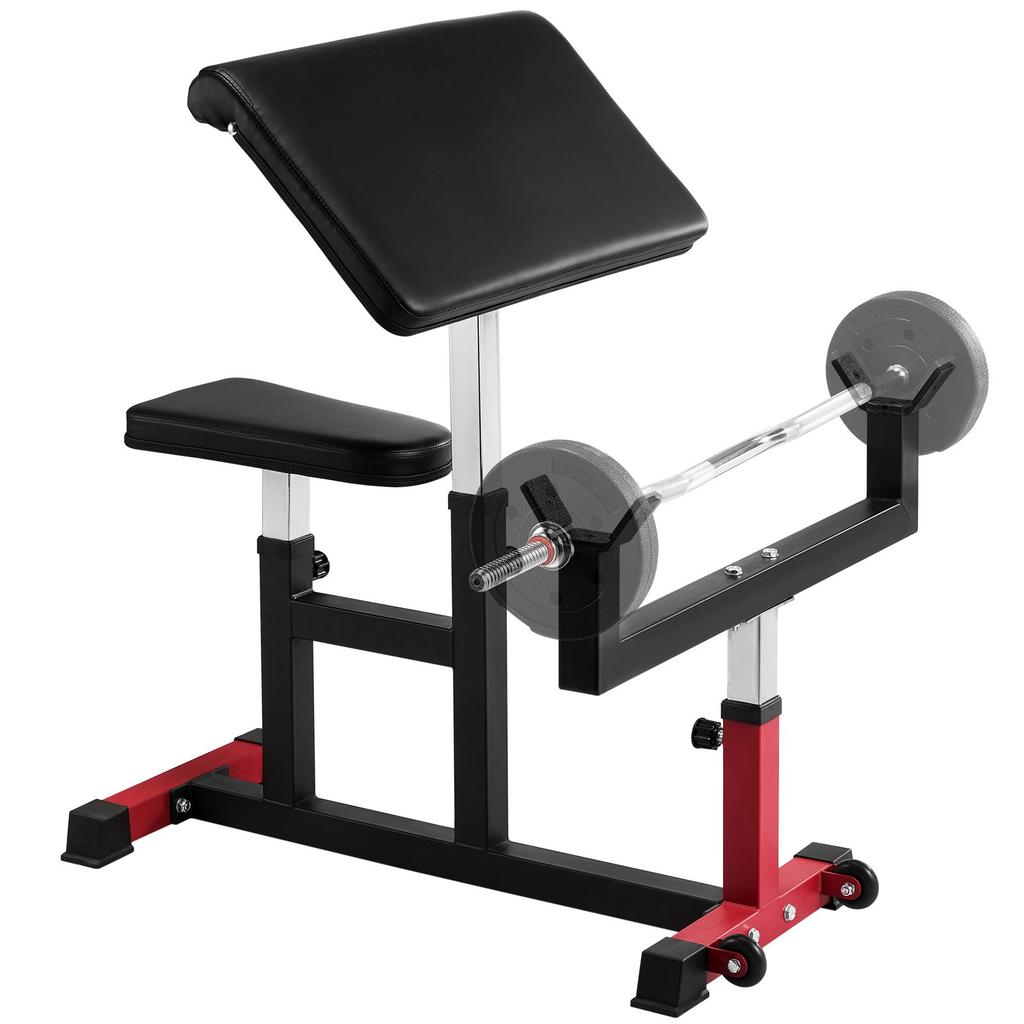 VEVOR Preacher Curl Bench, Strength Training Biceps Machine, Max Load 440 LBS Home Gym Equipment, Seated Arm Isolated Barbell Dumbbell Bicep Station