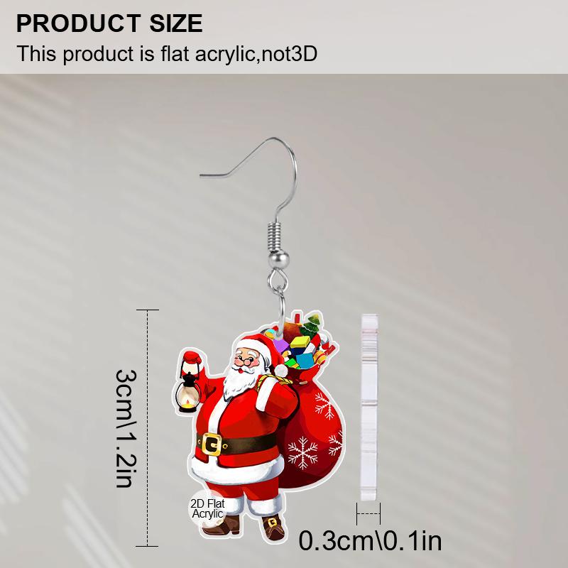 2D Flat Acrylic Christmas Santa Claus Gift Bag Hanging Earrings, Suitable As A Holiday Gift for Women, Christmas Party Decoration Jewelry.