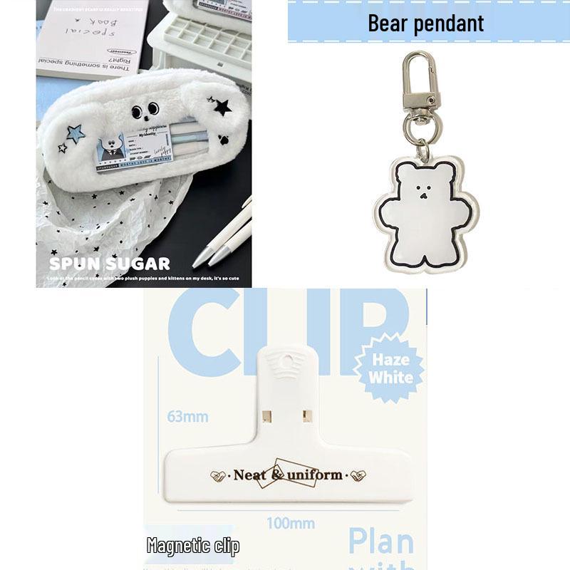 Plush Blue Puppy Pencil Case - Large Capacity Student Stationery Bag with Window