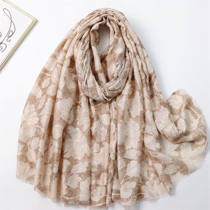 Winter Lurex Glitter Floral Fringe Shawl Soft Viscose Cotton Big Petal Scarf For Women Travel Casual Muslim Hijab