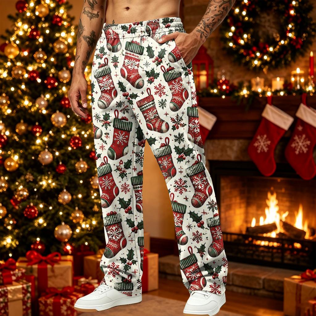 Men's Loose Fit Sweatpants with Pockets Casual Athletic Printed Pants Christmas Graphic