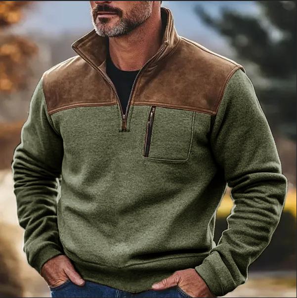 In-Stock 2025 Men's European Casual Fleece Jacket - Autumn/Winter Zip-Up Pullover in Contrasting Colors