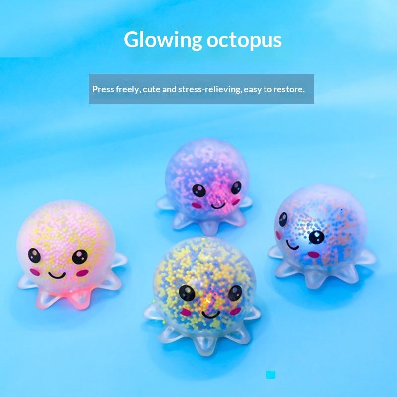 Octopus Squeeze Toy Luminous Soft Squeeze Stress Relief Fidget Toy Cute Cartoon Bead Filled For Kids Adults Party Gift