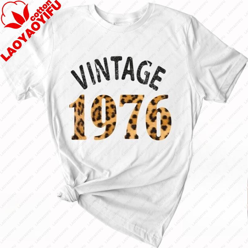 Vintage 1976 Bedrucktes T-Shirt Oberteile 50. Geschenk Geburtstagsshirt Hipster Streetwear Rundhals Lässiger Stil Kurzarm