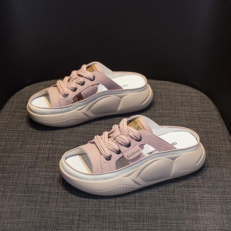 Genuine leather 2025 summer new casual fashion Internet celebrity burst board cool slippers comfortable soft bottom wear women cool slippers tide