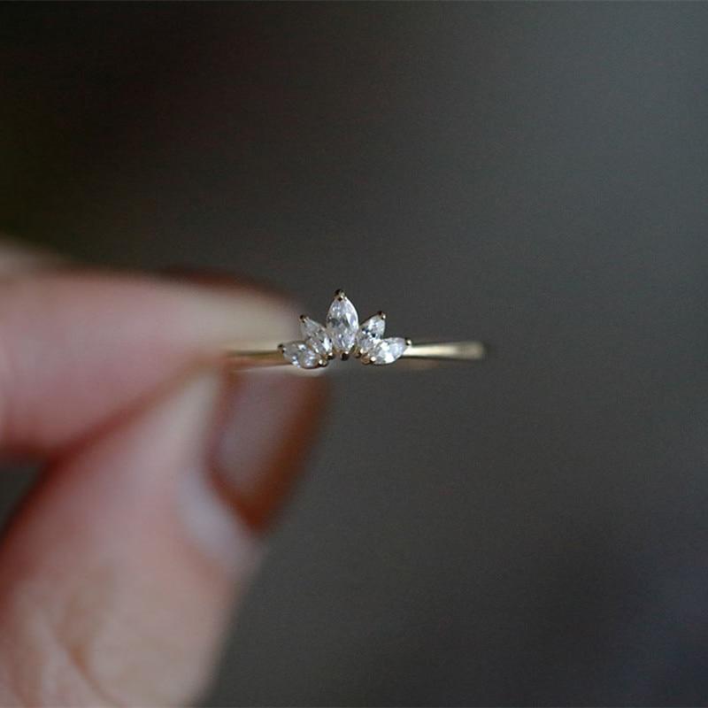 925 Sterling Silber Überzug 14K Gold Koreanische Kristall Krone Ring Frauen Mode Edler Jahrestag Schmuck