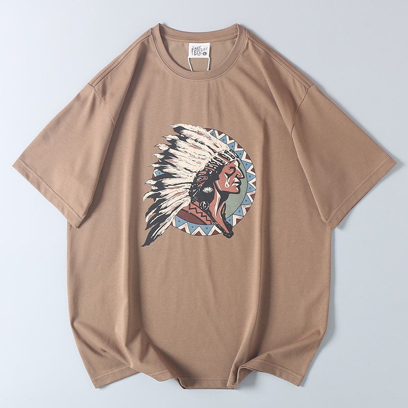 Vintage Trendy Printed Short-Sleeve T-Shirt for Men, Summer Casual Versatile Mercerized Cotton Tee, Export Surplus with Tags Removed