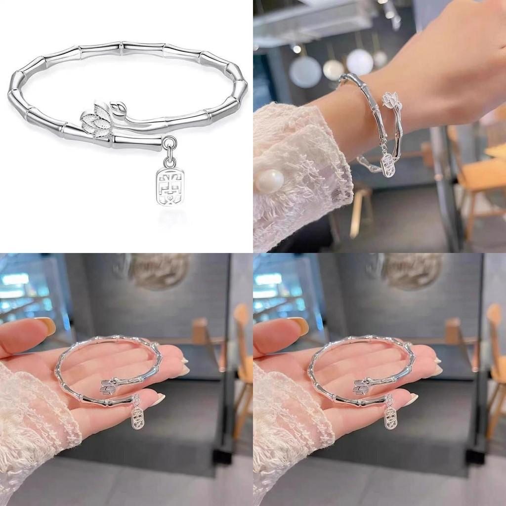 Elegant Alloy Lotus Bamboo Bracelet Stylish High-end Bangle Summer 2024 Jewelry
