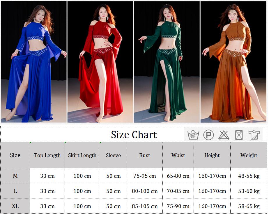 2026 Set Due Pezzi Lucido a Maniche Lunghe per Danza del Ventre da Donna Costumi Orientali a Doppio Spacco per Danza del Ventre Abbigliamento da Ballo per Performance