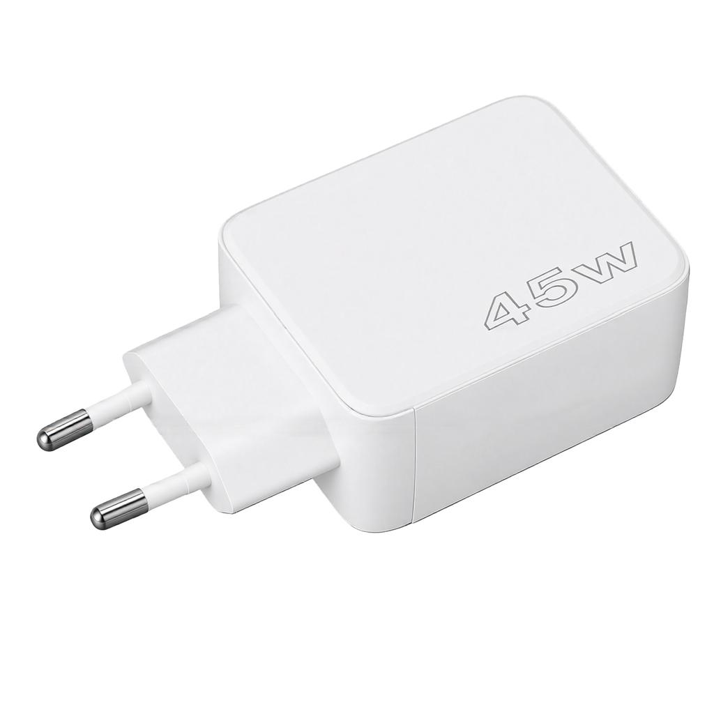 PD45W Fast Power Charger with Retractable Cable Overcurrent Overvoltage Prevention Dual Type C Port Charger for Phones