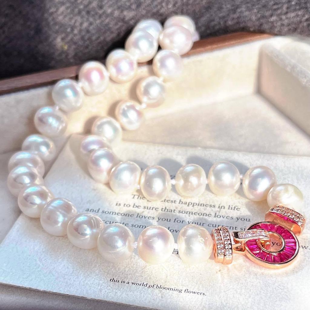 9-10Mm High Quality Natural Freshwater Pearl Necklace Clavicle Chain