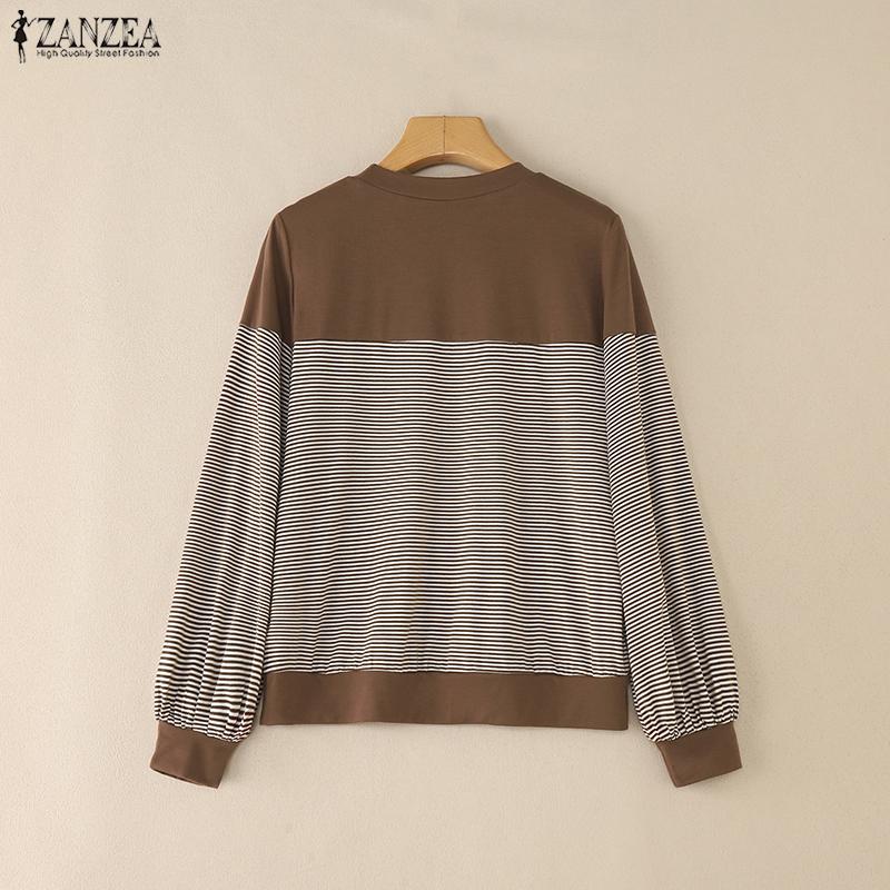 ZANZEA Women Casual Round Neck Long Sleeve Stripe Blouse