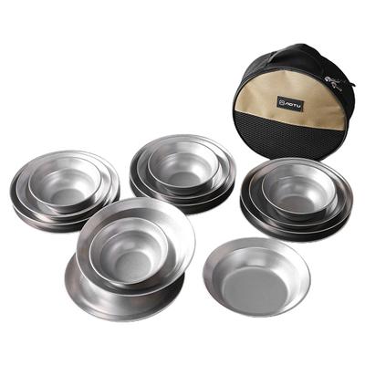 Camping Tableware Sets Reusable Stainless Steel Plates and Bowls for Outdoor Camping Hiking