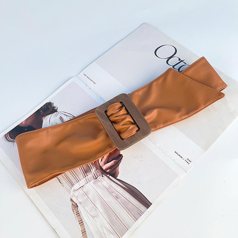 Women's Autumn and Winter Belt Wide Versatile Dress Skirt Decorative PU Waist Seal Simple and Fashionable Waist Belt High-end Feeling