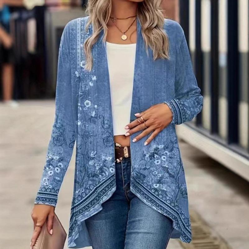 

Women s Floral Print Open Front Cardigan Long Sleeve Asymmetrical Hem Casual Kimono Boho Lightweight Cover Up 1XL