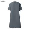 ZANZEA Vestido Casual de Verano para Mujer de Manga Corta y Color Sólido con Cuello Redondo