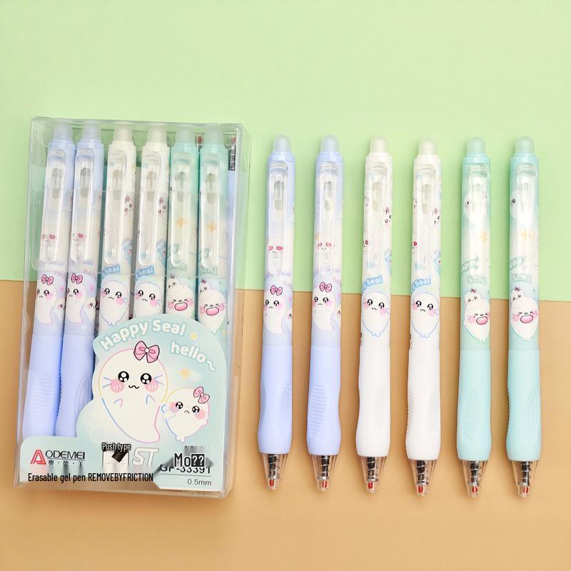 Thick Barrel Erasable Click Pen 0.5mm Bullet Tip, Blue/Black
