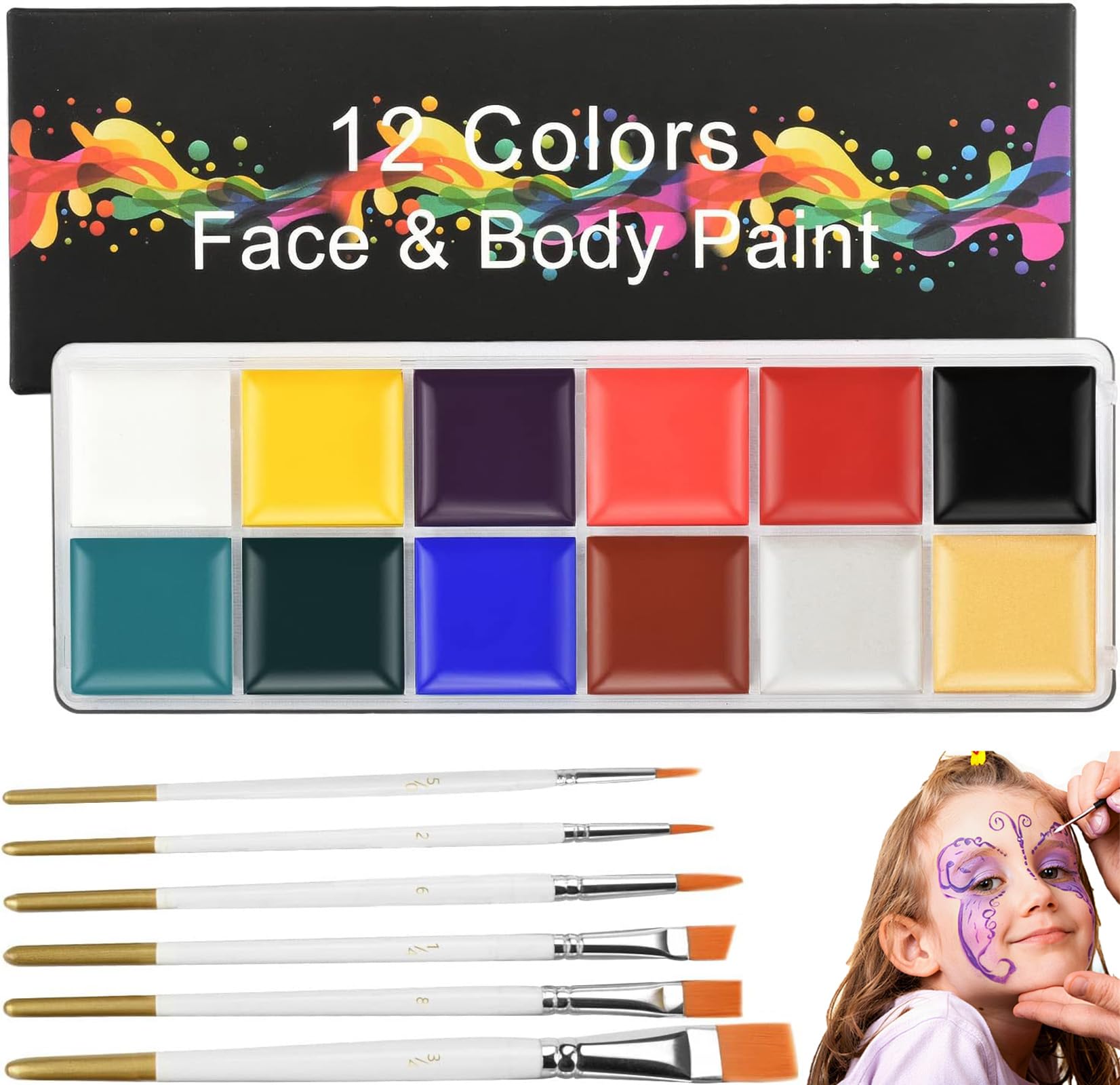 

Chisafly Face Paint & Body Paint Set (12 Colors) - Safe, Non-toxic, Eco-friendly Makeup Paint for Maternity, Halloween, Christmas, and Cosplay -