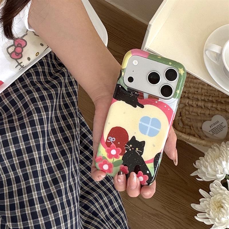 Black Cat Cartoon Chain Phone Case for iPhone 17, 16 Pro Max, 15, 14