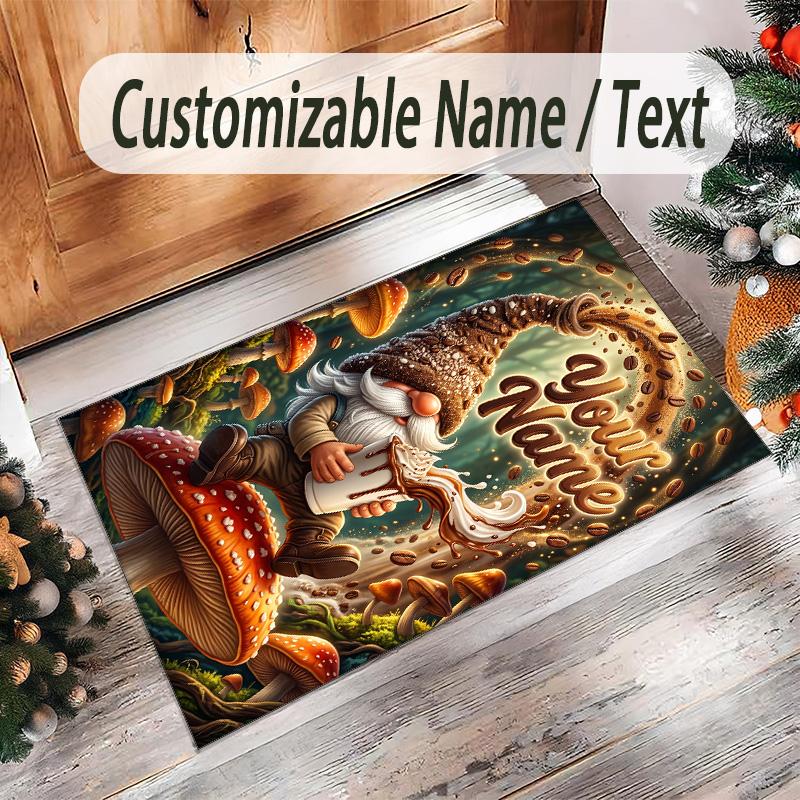 Gnome Theme Crystal Velvet Rug Personalized Custom Name Text Soft Floor Mat Home Decor