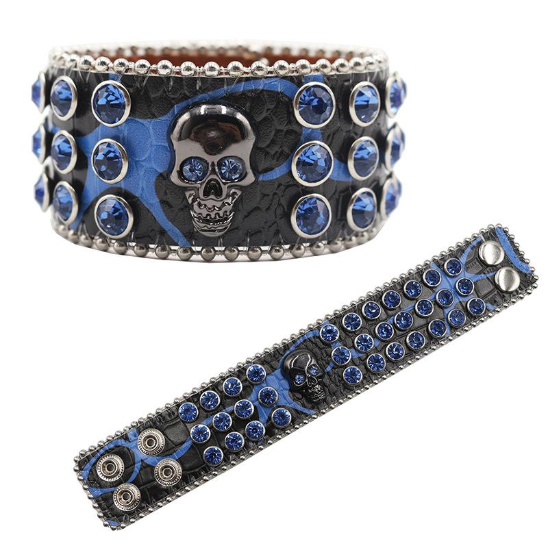 Gothic Skull Rhinestone Bracelet Jewelry Design Diamond PU Leather Bracelet Jewelry