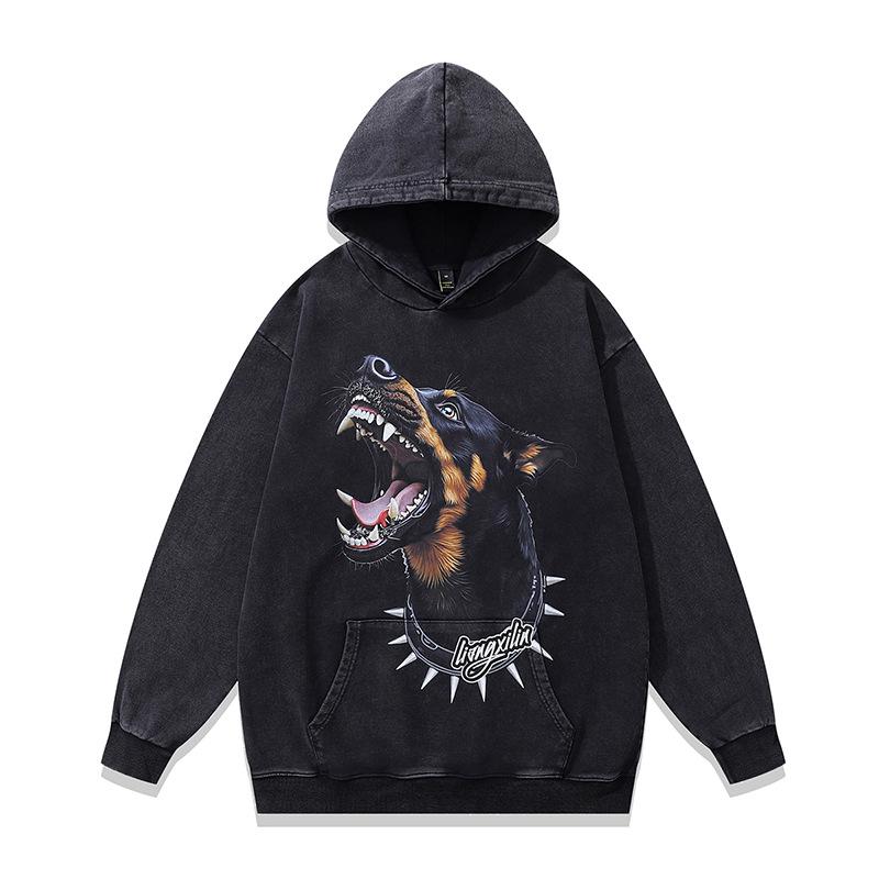 Tkpk American High Street Washed Retro Hooded Sweater Autumn And Winter Direct Injection Printing Loose Hoodie Jacket Men And Women