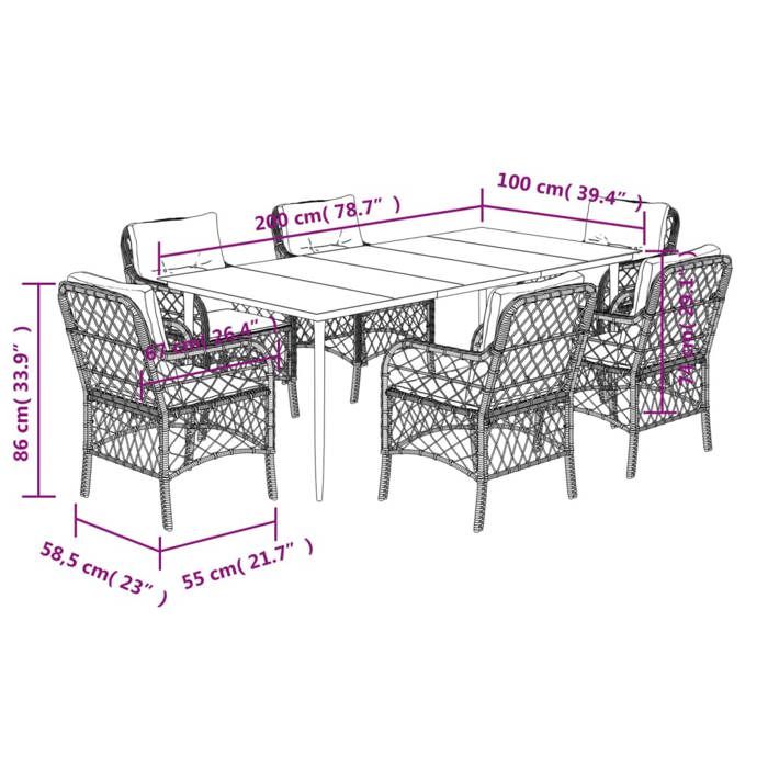 VidaXL Garden Dining Set with Cushions 7 Pcs, Patio Table and Chairs, Outdoor Furniture Terrace, Modern, 3212087