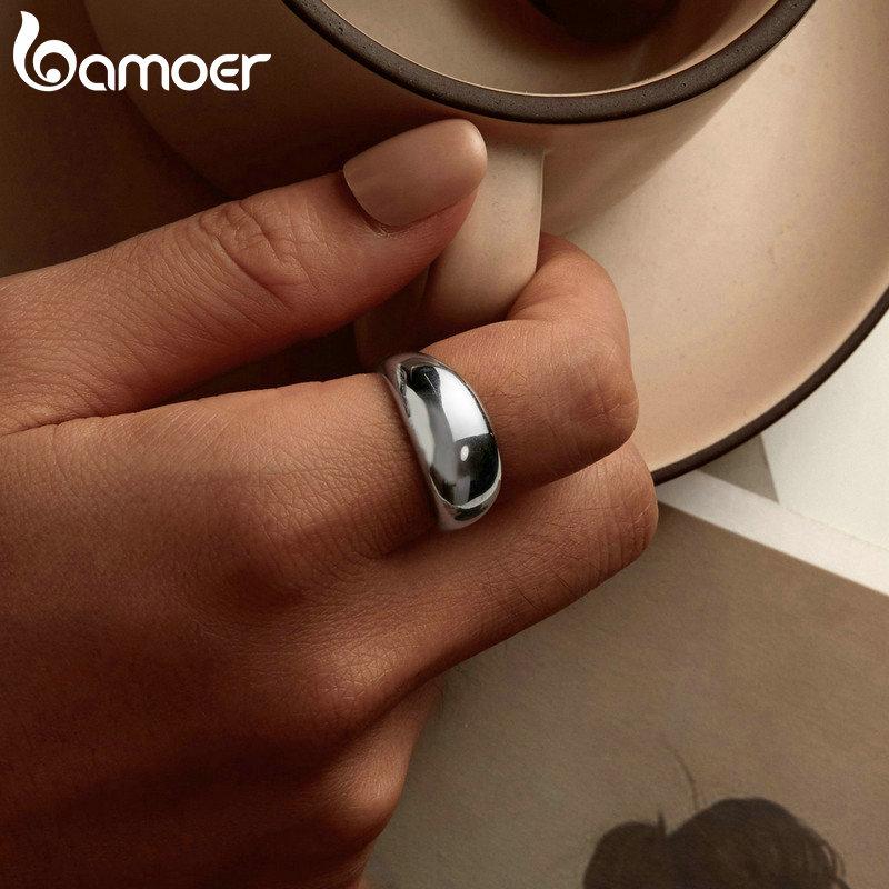 BAMOER 925 Silver Chunky Rings for Women Adjustable Bold Thick Statement Rings for Women Minimalist Rings