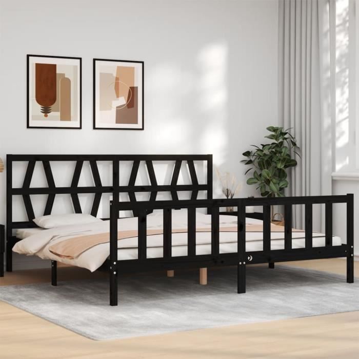 VidaXL Cadre de lit avec tête de lit noir 200x200 cm bois massif 3192515
