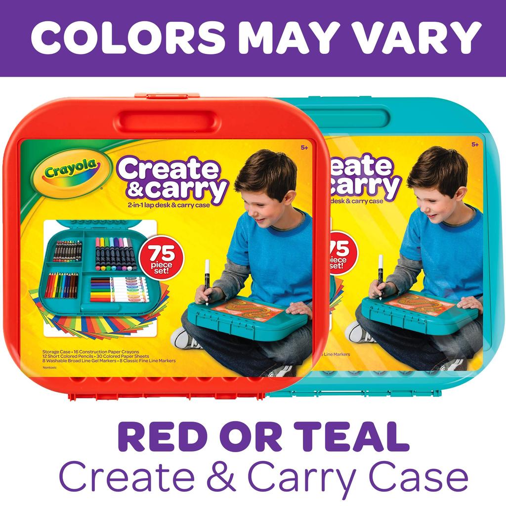 Crayola Create Carry Drawing Set with Drawing and Colored Vibrant Carrying Case Colors Authentic Product & Board, Crayons, Markers, Pencils. Colors.