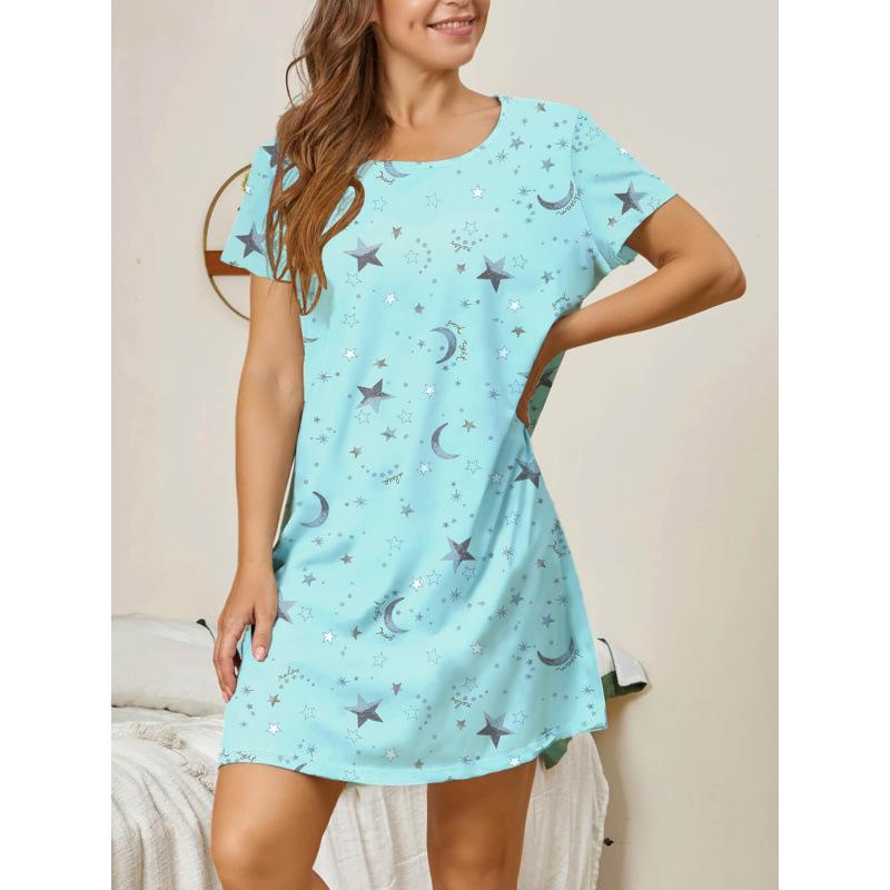 2025 Spring/Summer Women's Casual Print Round Neck Sleep Dress
